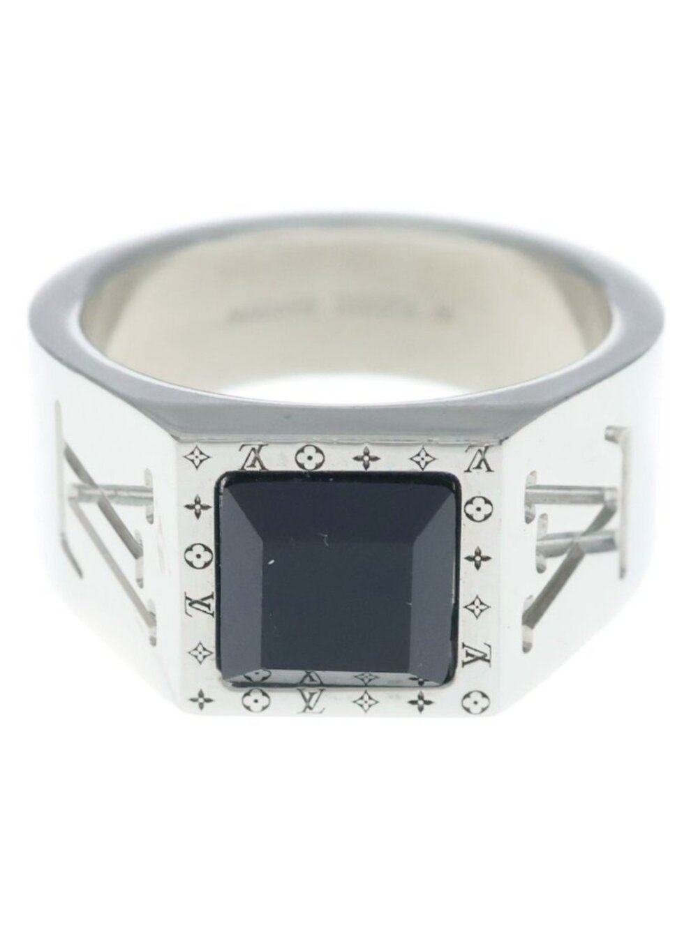 Louis Vuitton Ring LV Onyx Bague Monogram Silver
